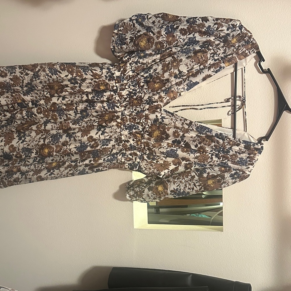 Abercrombie & Fitch Long Sleeve Floral Dress - Brown, Blue, Cream